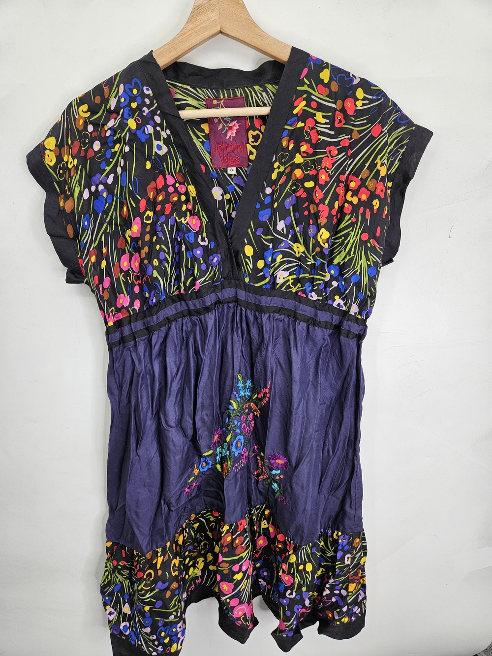Johnny Was Black Tunic with Multicolor Floral Print